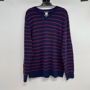 Patagonia Mens Sweater Size L  Blue/red Stripe V Neck Lambswool Pullover  51180